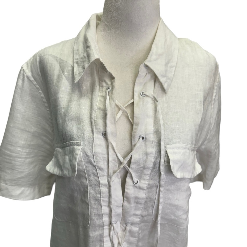 Equipment White 100% Linen Shirt Dress Collar Short Sleeve Size M - Picture 3 of 9